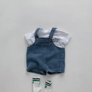2024 Summer Baby Clothing Set Toddler Girls Clothes Suit Infant Tee and Denim Overall Boys Outfit