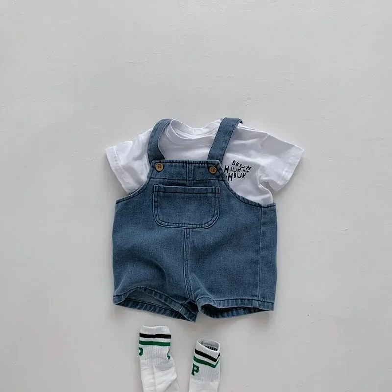 2024 Summer Baby Clothing Set Toddler Girls Clothes Suit Infant Tee and Denim Overall Boys Outfit