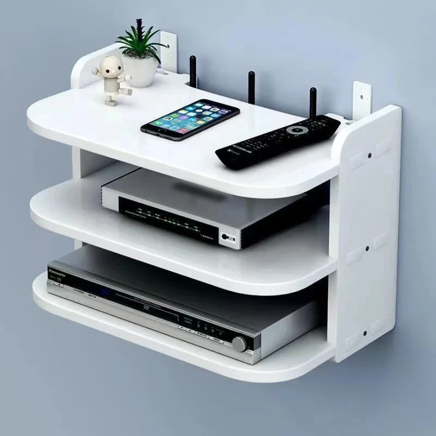 WiFi Hanging Shelf Wall-Mounted with Power Strip Multi-Outlet TV Set Top Box Cable Organizer Hidden Floating Rack for Home Theat