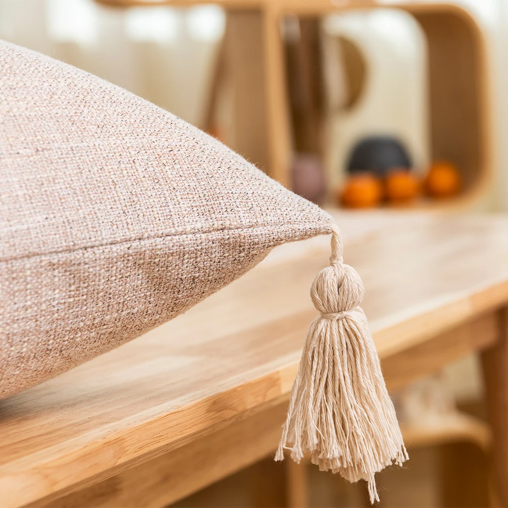 Tassel Solid Color Cushion Cover Square Linen Pillowcase for Living Room Sofa Bedroom Home Decoration 45x45 1PC - Image 6