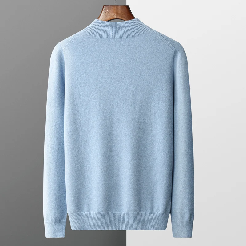 100% Pure Wool Cashmere Sweater Men's Half Turtleneck Pullover Casual Fashion Thickening Top Knitting Sweater - Image 2