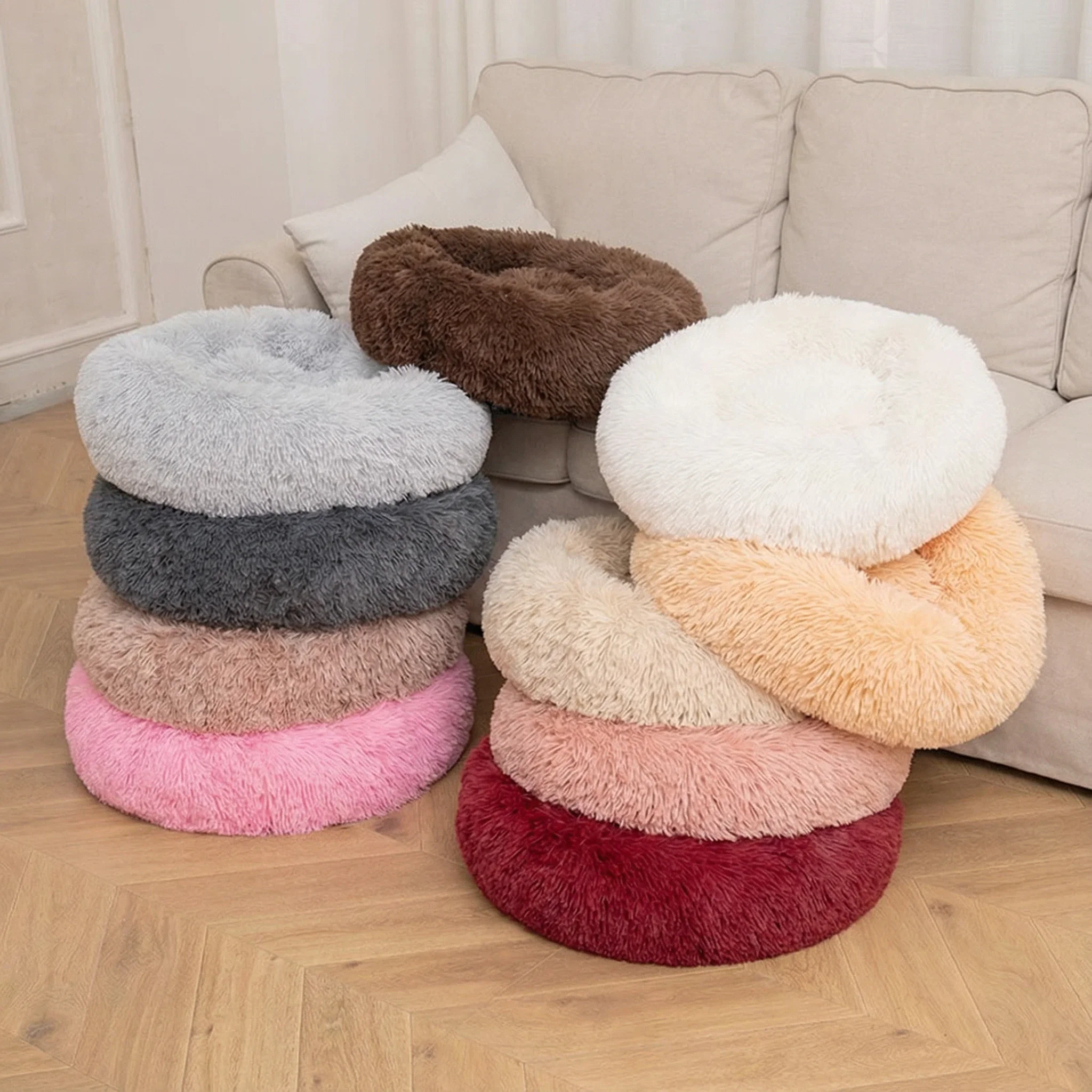 Fluffy Round donuts Dog Bed Sofa Plush Couch for Small cat Soft Cozy Pet Bed Mat in Beige Brown Gray Pink Blue Sizes S to XXXL - Image 4