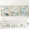 Retro Watercolor Ocean Wall Art Poster Nautical Sailboat Oil Painting Prints on Canvas Living Room Home Decor Gift Idea