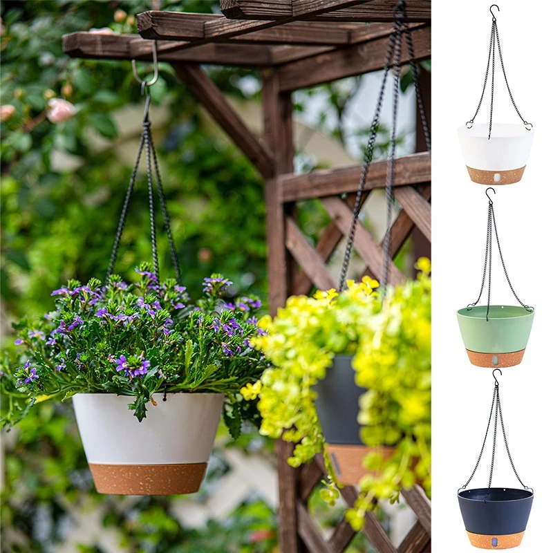 Self Watering Hanging Planters Indoor Flower Pot Outdoor Hanging Basket Plant Hanger with 3Hooks Drainage Hole Home Garden Decor - Image 5