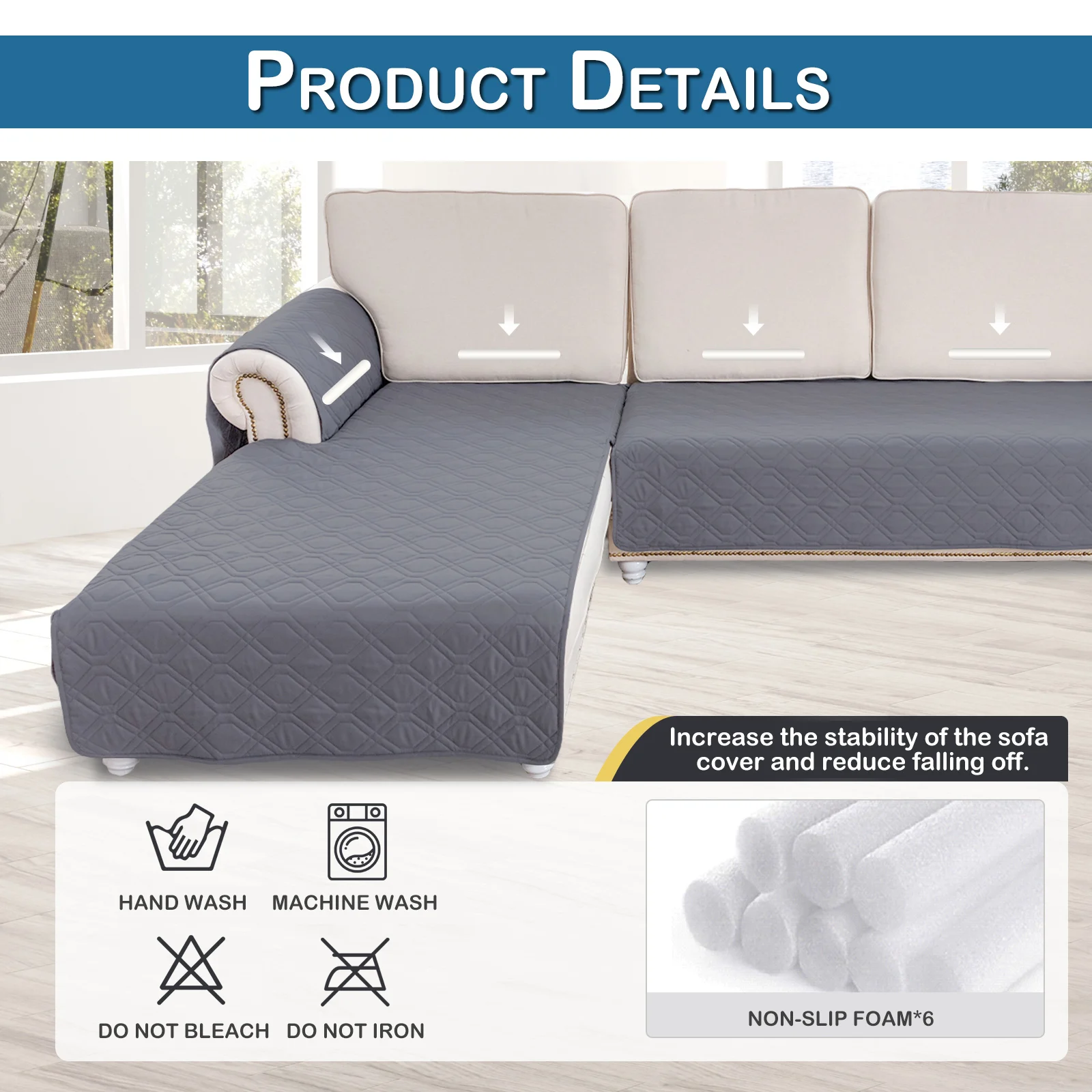 100% Waterproof Sectional Couch Covers 2 Pcs Quilted Slipcover Reversible L-Shape Sofa Covers for Living Room Pet Mat Protector - Image 5