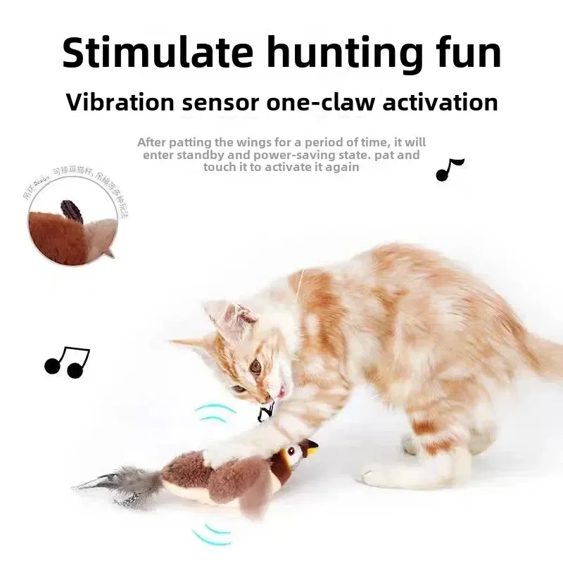 Hot Cat Interactive Toys Catnip Electric Pat Bird (with Catnip) Dog Cats Touch-Activated Squeaky Plush Toy Pet USB Rechargeable - Image 3