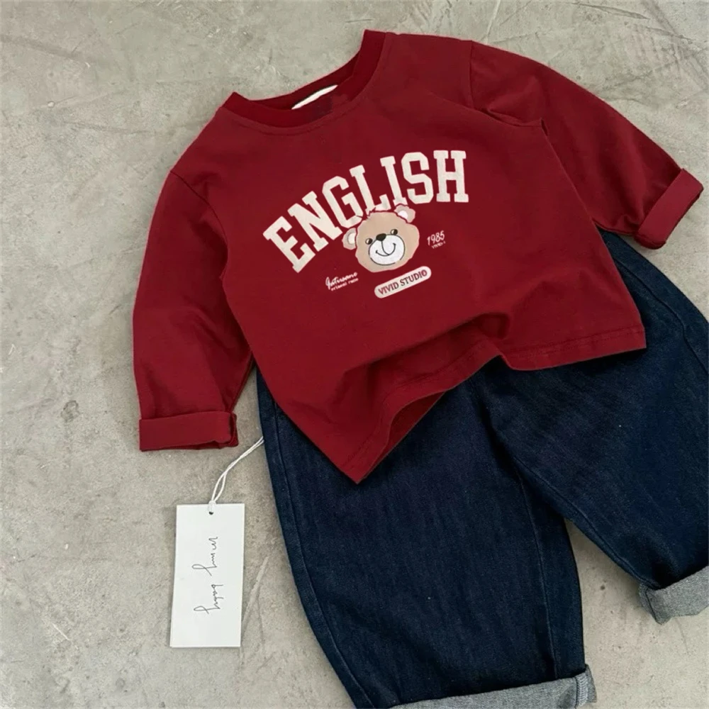 Little Bear Printed T-shirts Long-sleeved Tops 0-7Years Child Lovely Fashion Crewneck Tops Baby Clothes 2026 Spring Autumn Wear - Image 3
