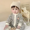 Autumn Winter Baby Romper Thick Cotton Newborn Long Sleeved Jumpsuit Pants 0-13M Kids Clothes Cute Toddler Stripe Bear Bodysuit