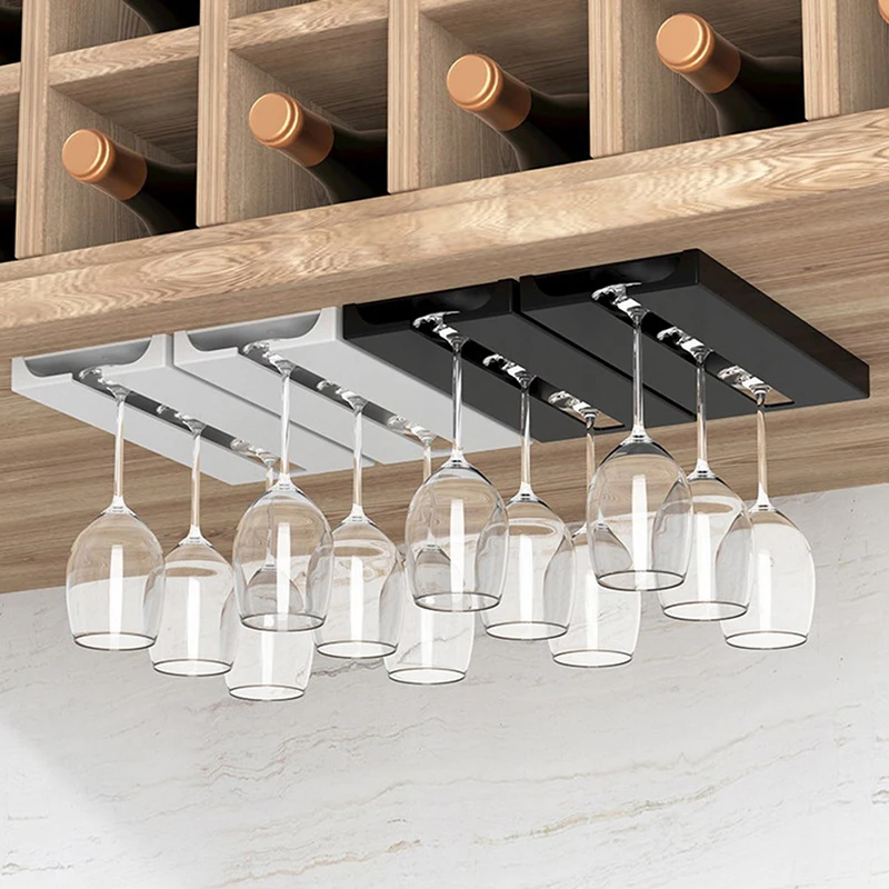 Kitchen Under Cabinet Free Punching Holder Wine Glass Rack Multi-function Classification Stemware Glass Cup Hanging Holder - Image 4