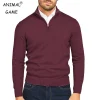 Autumn Mens Quarter Zip Pullover Sweater Lightweight Mock Neck Slim Fit Pullover Knit Casual Polo Sweaters Winter Warm Outerwear