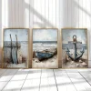 3pcs Set Canvas Wall Art Prints Nautical Beach Decor,Frameless Ocean Themed Paintings for Living Room,Bedroom, Bathroom, Office