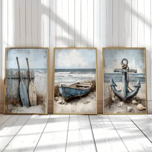 3pcs Set Canvas Wall Art Prints Nautical Beach Decor,Frameless Ocean Themed Paintings for Living Room,Bedroom, Bathroom, Office