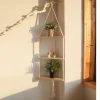 Corner Shelf Macrame Wall Hanging Wood Floating Shelves Rustic Boho Wall Shelf Decor Storage Rack for Plants Pots Photo Frames