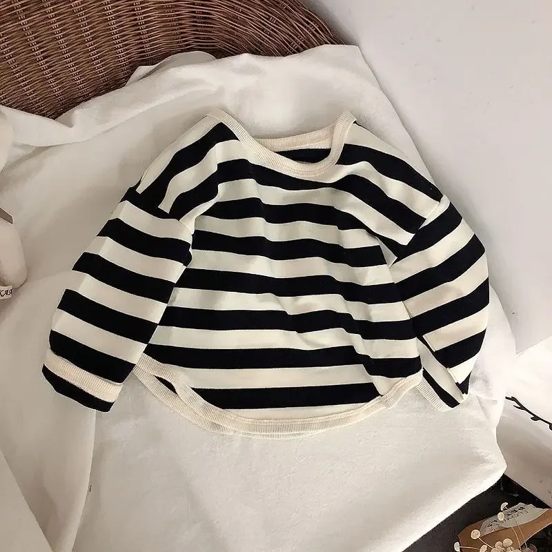 Spring Autumn Fashion Striped Children Long Sleeved T Shirt Loose Casual Kids Base Shirt Baby Boys Pocket Blouse Crewneck - Image 3