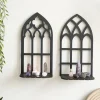 Black Gothic Shelf Wooden Hollow Wall Decoration Wall Hanging Floating Shelves Display Stand Vintage Door Frame Witch Home Decor