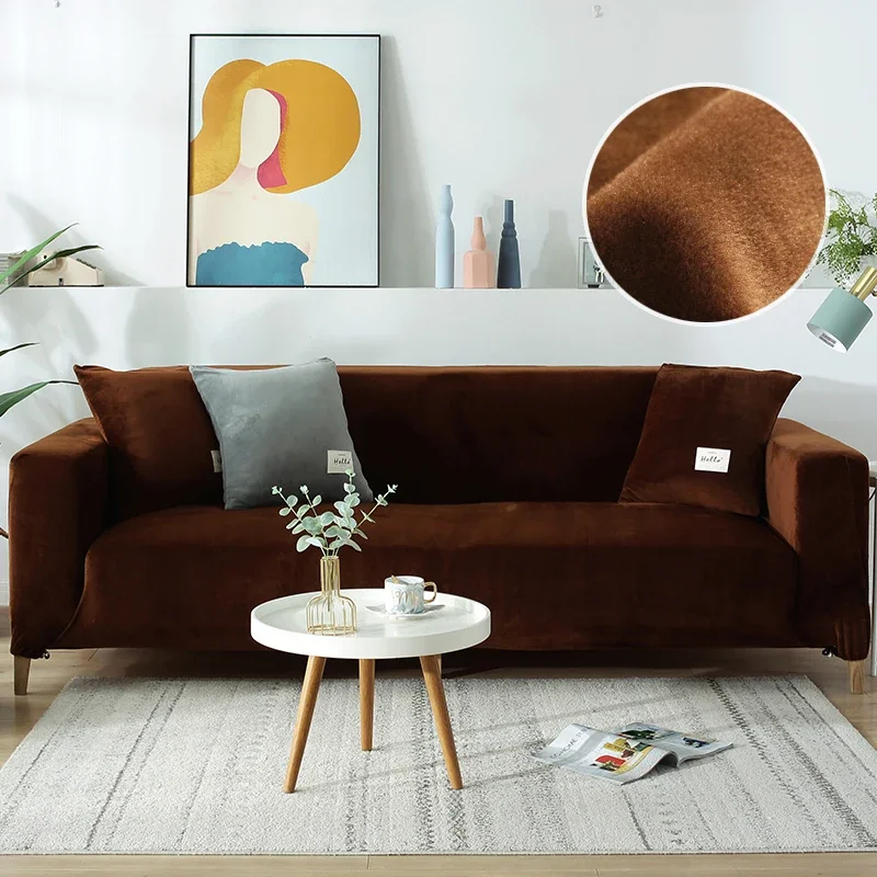 1PC Velvet Fabric Sofa Covers for Living Room Stretch Solid Color Couch Covers Set Armchair Cover Cushion Cover - Image 4