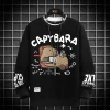 Men Women Funny Sweatshirts Capybara Graphic Pullovers Harajuku Khaki Long Sleeve T-shirts 2025 Fashion Male Cartoon Top New
