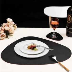 1/4/10Set Black Christmas Placemat and Coaster Rectangle Dining Table Mats Fashion Disc Pads Bowl Pad Coasters Gift Table Pad