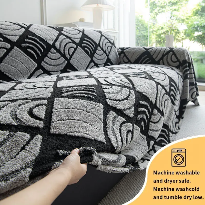1PC-Two tone checkered sofa towel with high-end feel, a full set of anti slip sofa cushion fabric suitable for all seasons