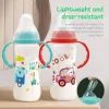 Lightweight and drop-resistant 250ml baby bottle with cartoon handle and breastmilk silicone nipple, PP bottle for 0-36 babies