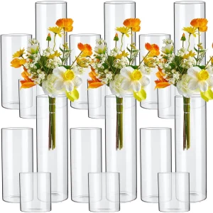 Glass Cylinder Vases 4 6 8 Inch Tall Clear Flower Vase Hurricane Floating Candle Holder for Table Centerpiece Wedding Home Decor