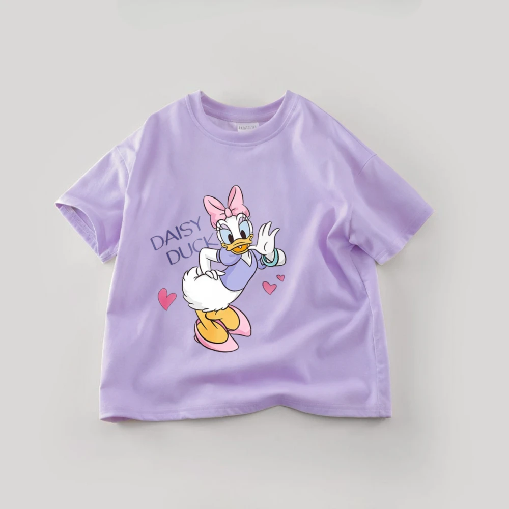 Disney Cartoon Daisy Duck T-shirt Summer Clothing Baby Girl And Boy Casual Tees Tops Short Sleeve Children's Clothes T Shirts