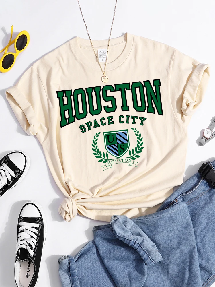 Bouston Space City Print Woman Tshirts Vintage Loose T-Shirts Niche Vintage Individual Top Tee Tshirt Short Sleeve Casual Tshirt - Image 4