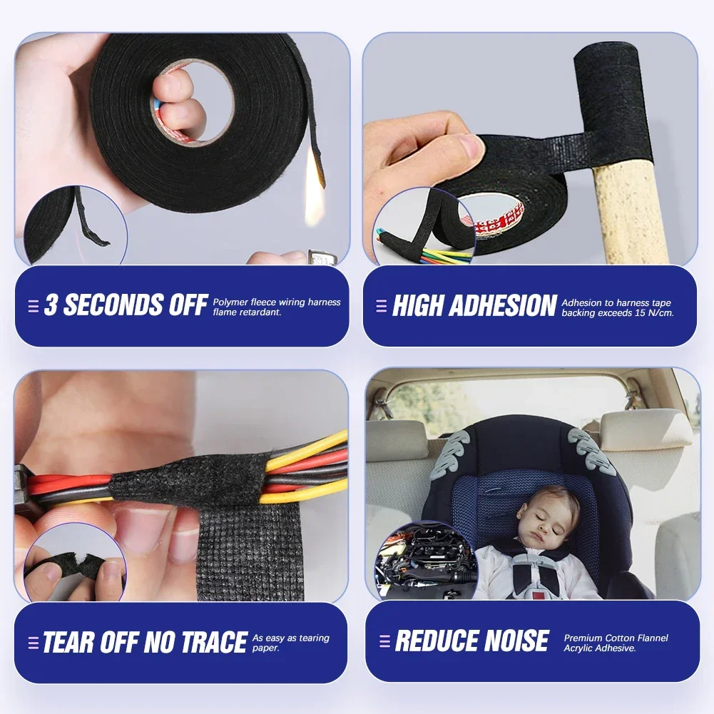 Electrical Tape Heat-resistant Harness Bundle Insulation Auto Wiring Fabric Cloth Wrap Waterproof Cable Organizer Adhesive Tapes - Image 5