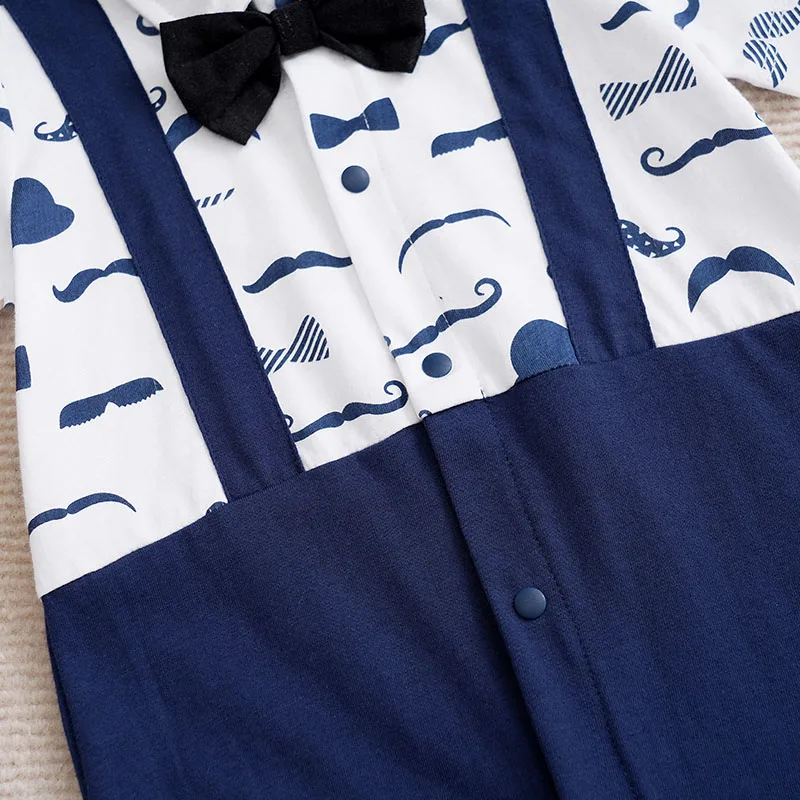 Newborn Baby Boy gentleman's bow tie printing fashion romper Summer white Beard print cotton short sleeve clothing 0-18 months - Image 4