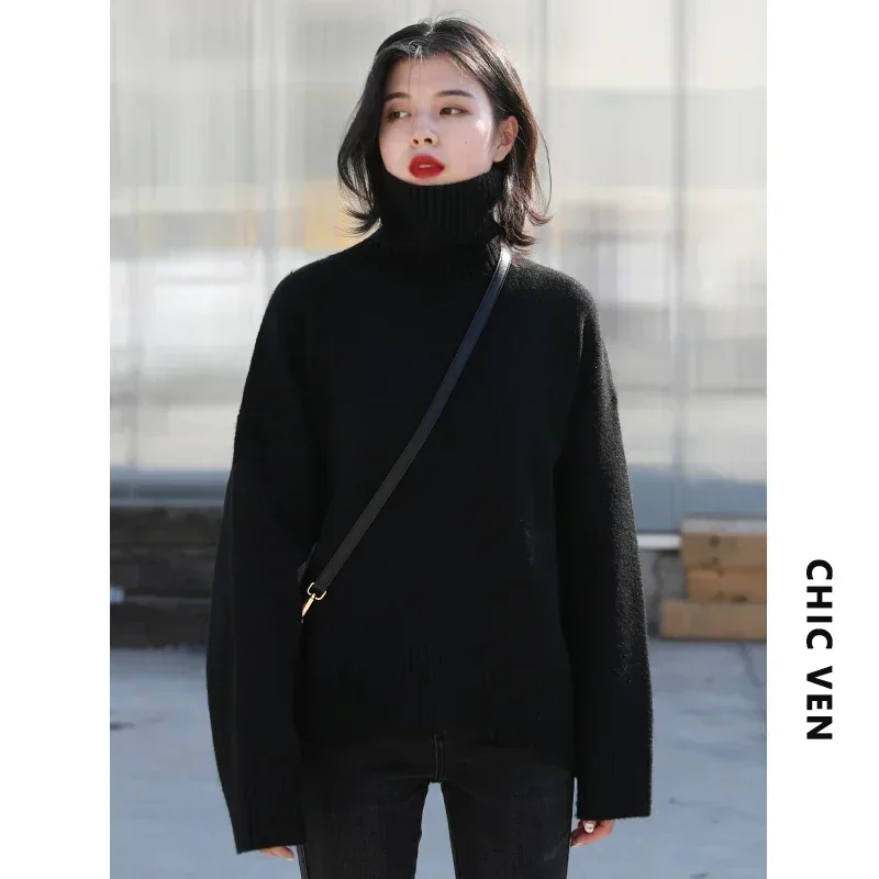 CHIC VEN Korean Women's Sweater Loose Turtleneck Sweaters Warm Solid Pullover Knitwear Basic Female Tops Autumn Winter 2022 - Image 4