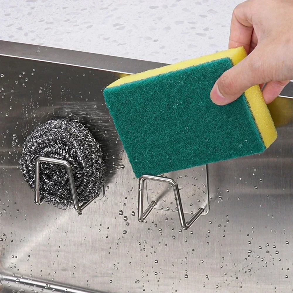 Kitchen Sink Sponge Rack Stainless Steel Drain Storage Holder Self Adhesive Wire Ball Rag Brush Drying Organizer Sink Wall Hooks - Image 4