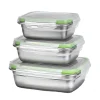 304 Stainless Steel Food Grade 1/3 Set Food Storage Container Lunch Box Leak-Proof Silicone Lid Dishwasher Safe Bento Box