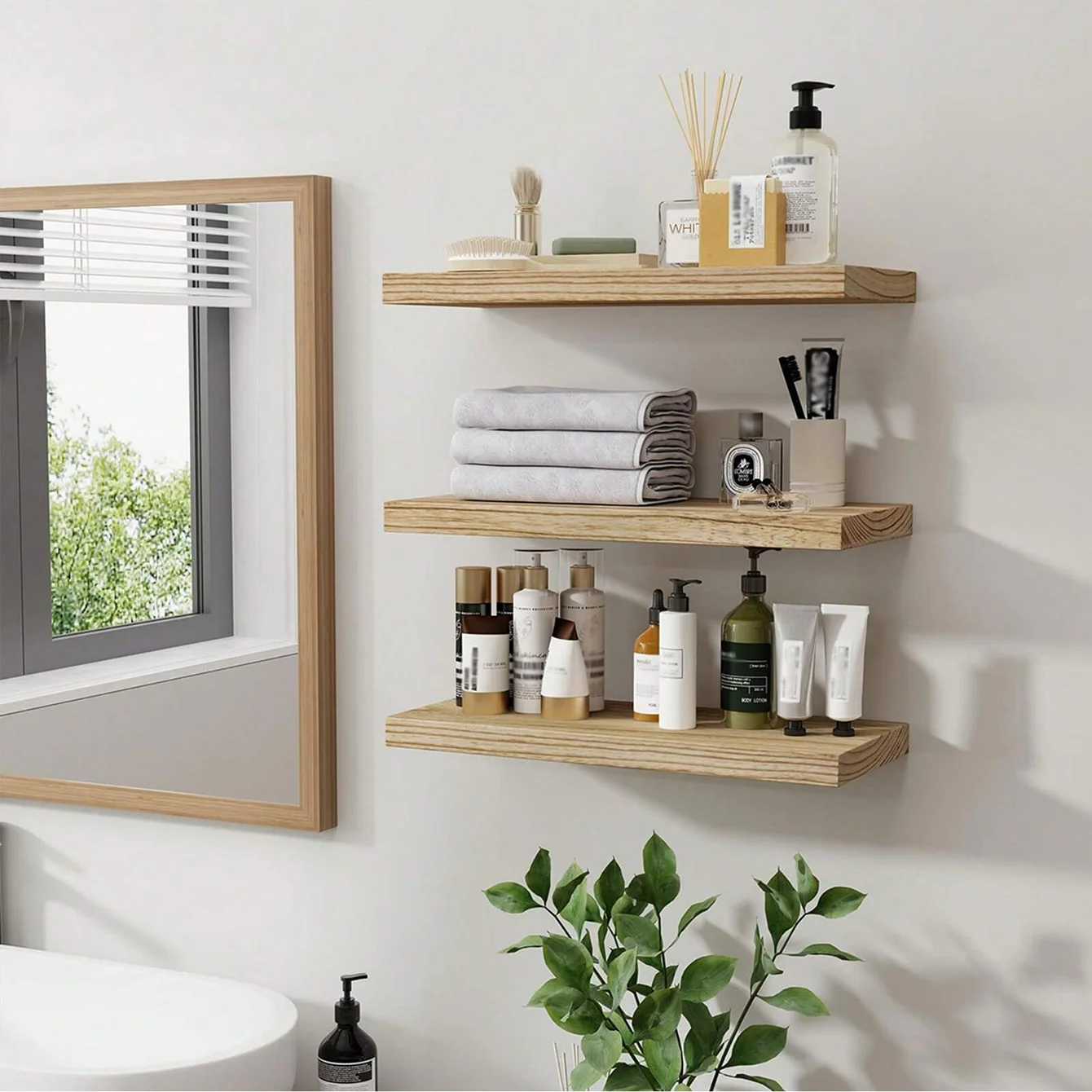 Wooden Floating Wall Shelf Art Storage Rack Rustic Wood Shelves For Wall Storage Wall Hanging Shelf Bedroom Home Decorations 1PC - Image 2