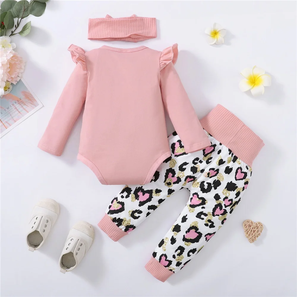 3PCS Newborn Baby Girl Daily Clothes Set Mama Print Long Sleeve Romper Top+Love Heart Print Pant+Headband Lovely Autumn Outfit - Image 5