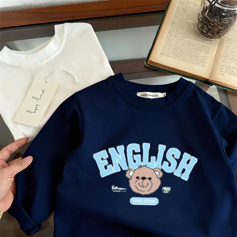 Little Bear Printed T-shirts Long-sleeved Tops 0-7Years Child Lovely Fashion Crewneck Tops Baby Clothes 2026 Spring Autumn Wear - Image 2