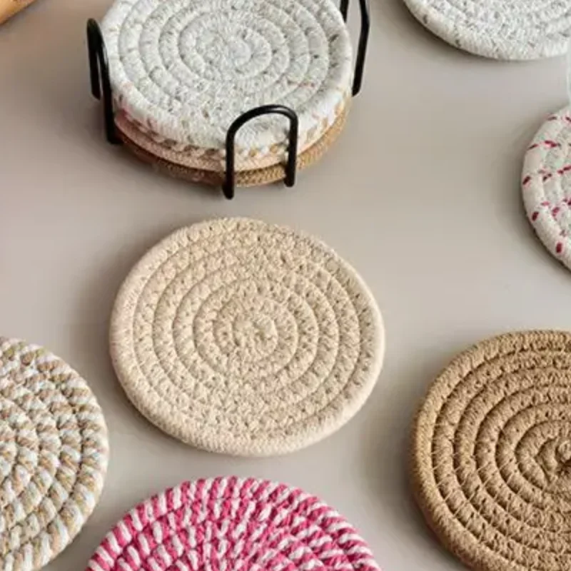 8 Pieces Cotton Rope Woven Placemats With Stand Insulation Pads For Drinks Woven Coaster Set Home Decoration - Image 2