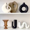 Black and White Ceramic Vase Donut-shaped Tabletop Ornament, Elegant Small Decor for Bookcase