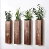 4Packaged Wooden Wall Flower Pot Indoor Living Room Bedroom Modern Bohemian Style Wall Decoration Farmhouse Pocket Vase Dried Fl