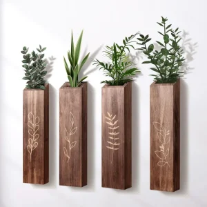 4Packaged Wooden Wall Flower Pot Indoor Living Room Bedroom Modern Bohemian Style Wall Decoration Farmhouse Pocket Vase Dried Fl