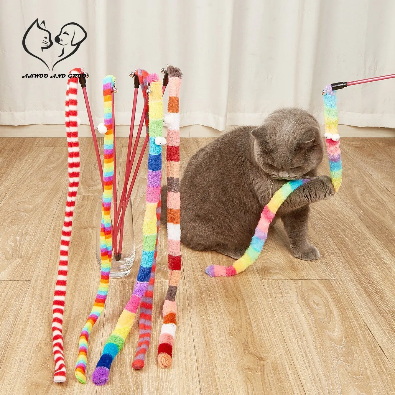 Cat Toy Caterpillar Cat Teaser Wand Cat Interactive Toys Funny Feather Colorful Rod Teaser Wand Pet Cat Supplies Cat Accessory - Image 3