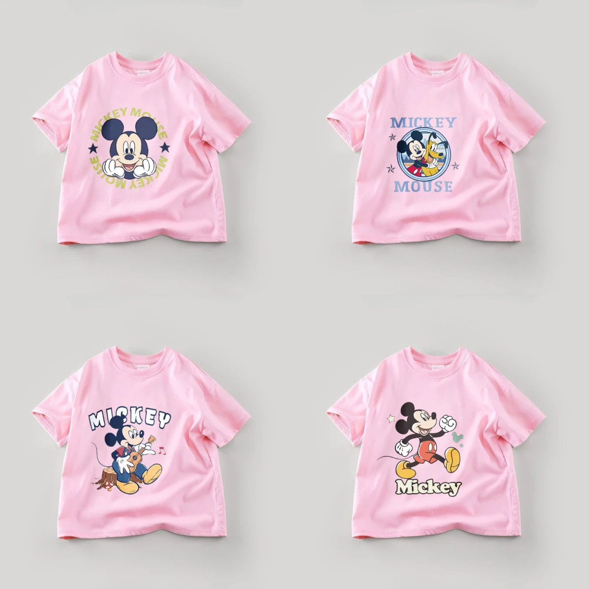 Pink Print Mickey Tees Short Sleeve Tops Baby Girls Clothing Summer Solid Color Fashion Kids Cartoon T-shirt Children's Tshirts