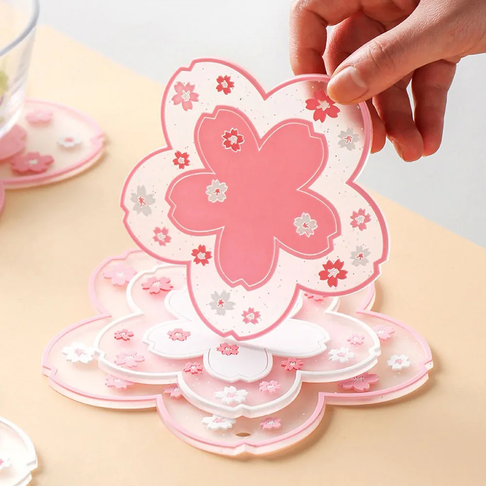 Cherry Blossom Silicone Cup Coaster Non-Slip Heat Insulation Mat for Coffee Tea Mug Cute Desktop Decorate Kitchen Table Placemat - Image 2