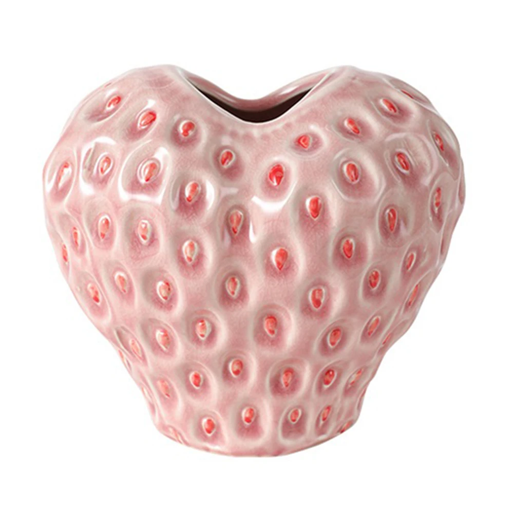 Strawberry Vase Ceramic Decorative Pink Flower Vase Strawberry Shaped Planter Pot for Office Homestay Party - Image 3