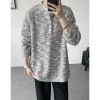 Men's Korean Style Colorful Striped Henley Neck Sweater Loose Fit Casual Autumn Winter Knitted Pullovers Male Fashion Trendy Top