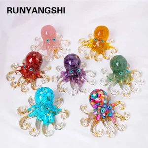1PC Natural Crystal Gravel Octopus Statue Dropper resin Reiki Stone Garden Statue Ornaments Office Tabletop Bar Decorative Fun