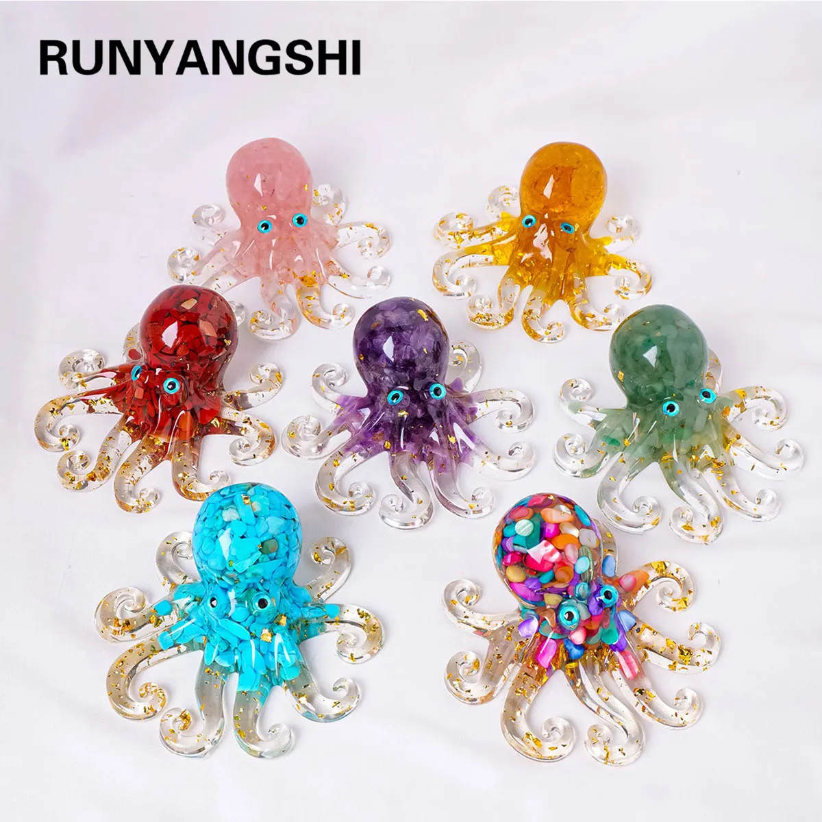 1PC Natural Crystal Gravel Octopus Statue Dropper resin Reiki Stone Garden Statue Ornaments Office Tabletop Bar Decorative Fun
