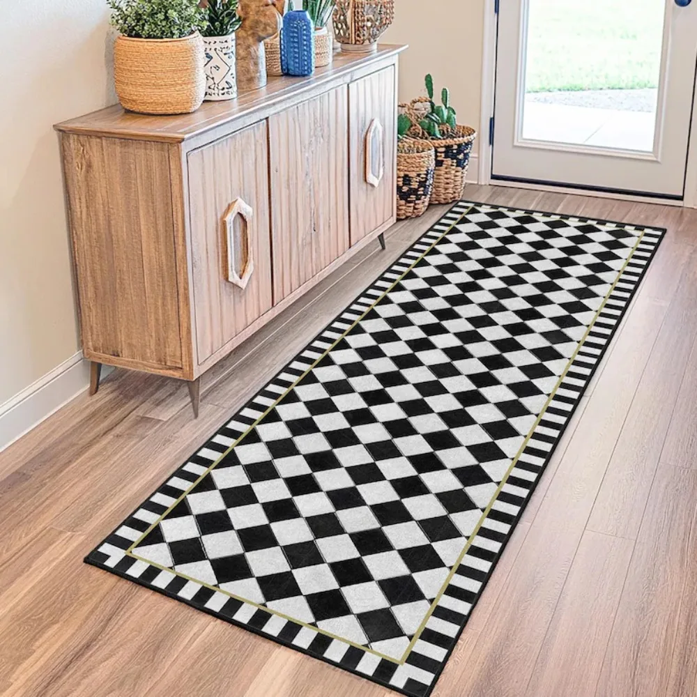 Geometric Pattern Carpet Mat Rug - Black White Star Design Home Decoration for Hallway Kitchen Carpets for Living Room Bedroom - Image 2