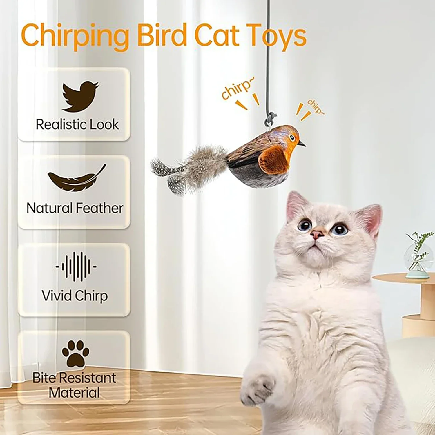 Indoor Interactive Birds Toy for Cat Chasing Teasing Toy Sounding Catnip Cat Teaser Toy Self-hilarity Wall Hanging Birds Cat Toy - Image 3