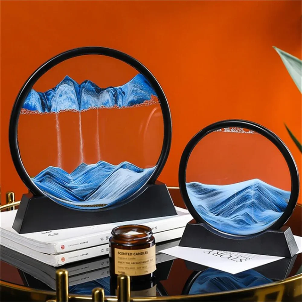 3D Moving Sand Art Picture Round Glass Deep Sea Sandscape Hourglass Quicksand Craft Flowing Sand Painting Office Home Decor Gift