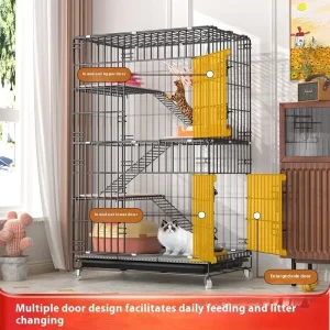 Indoor Cat Villa Cage with Foldable Design Large Multi-Story Cat House Encrypted Pet Cage Furniture for Home